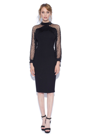 Midi dress with fringes applied on the sleeve