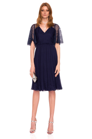 Silk dress with lace sleeves and back