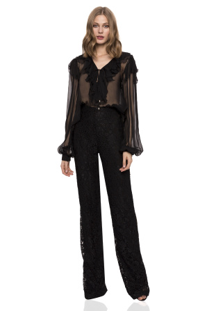Silk top with delicate ruffles