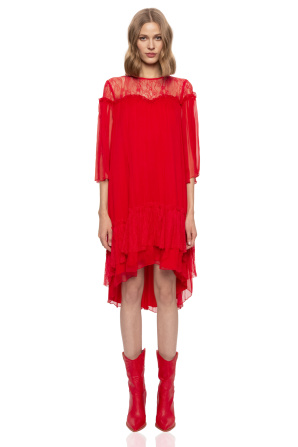 Lace insert silk dress