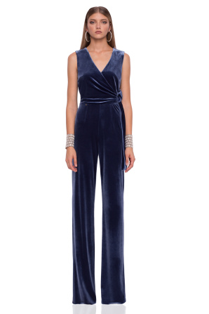 Velvet jumpsuit with waistband