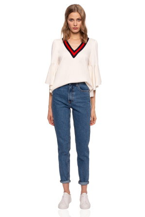 Viscose top with ruffle sleeve