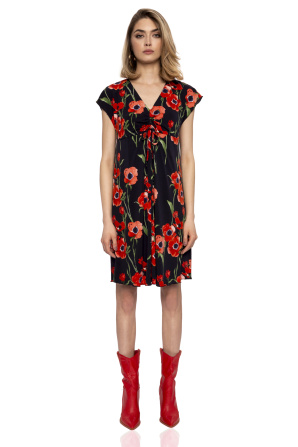 Poppy print dress with string detail