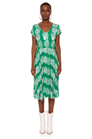 Viscose dress with fringe shoulder detail
