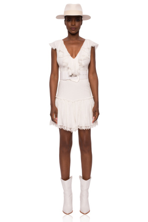 Ruffle V neckline mini dress