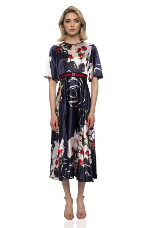 Silk keyhole floral print dress