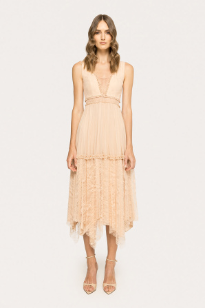Lace-trimmed silk midi dress