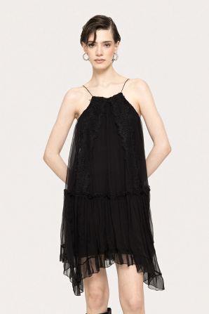 Lace applique silk dress