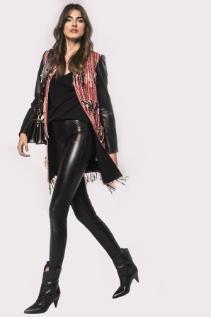 Mixed pattern fringed jacket