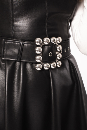 Metallic detail faux leather belt