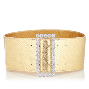 Crystal embellished lock leather belt