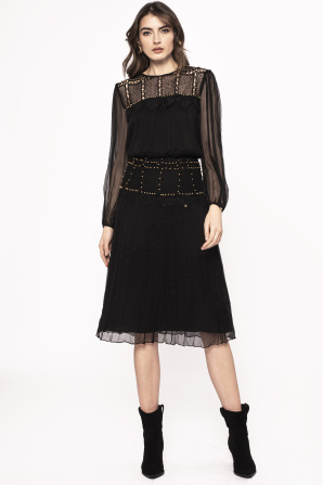 Metallic applique silk top