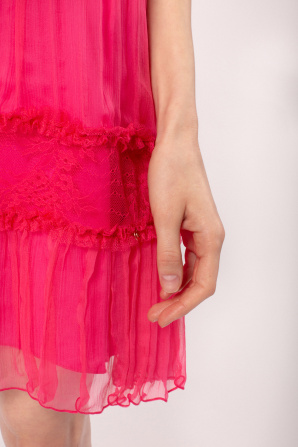 Lace details silk mini dress