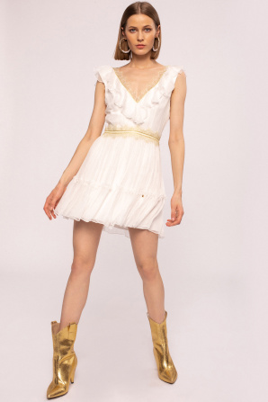 Lace details silk mini dress