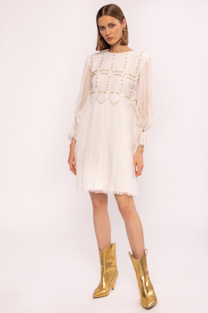 Metallic applique silk dress