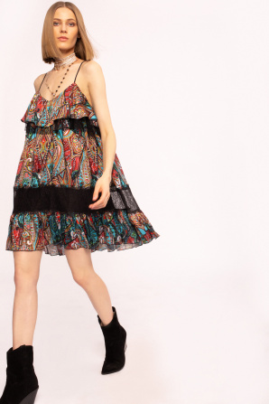 Lace applique printed dress