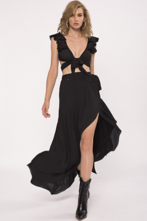 Asymmetric wrap viscose skirt