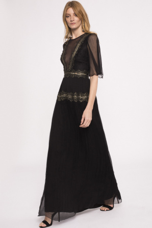 Lace insert silk maxi dress