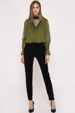 Lace insert silk top