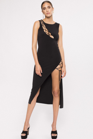 Lace-up detail midi dress
