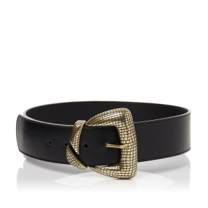 Metallic buckle leather belt