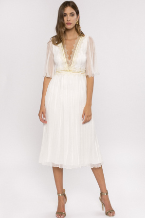 Lace details silk midi dress