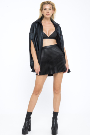 Faux leather pleated skirt