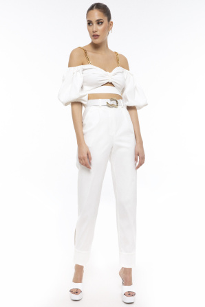 High waisted cotton pants