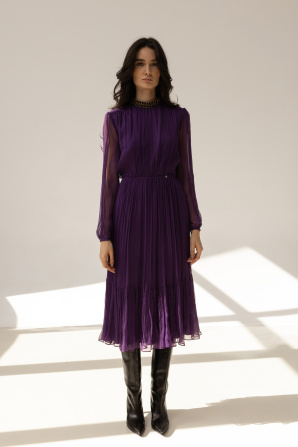 Ruffle trim silk dress