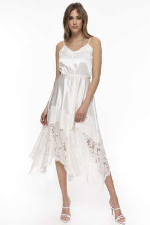 Lace trim satin dress