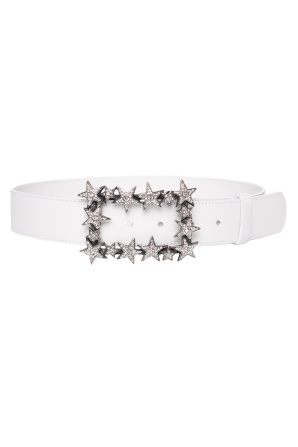 Crystal-embellished buckle leather belt