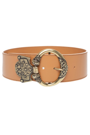Metallic buckle leather belt
