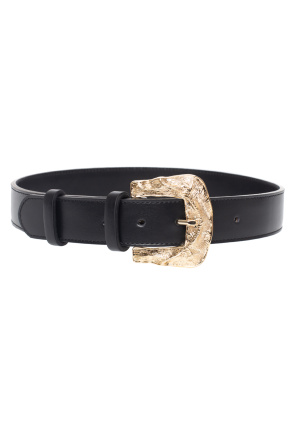 Metallic buckle leather belt