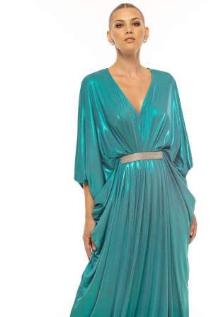 Gathered butterfly-sleeve dress