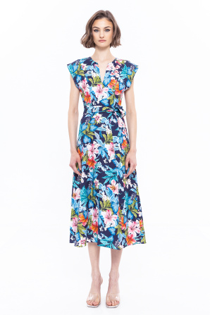 Printed linen midi dress