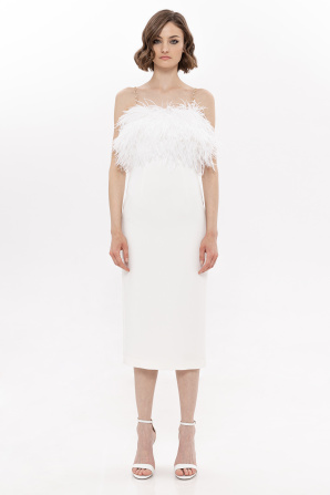 Feather trimmed midi dress