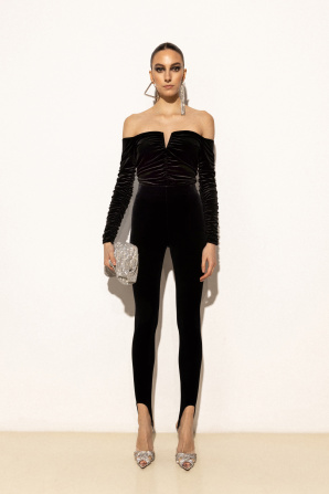 Off-shoulder velvet bodysuit
