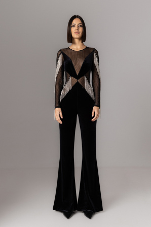 Embellished velvet jumpsuit