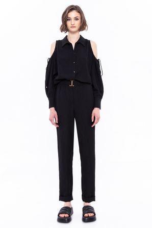 Belted viscose pants