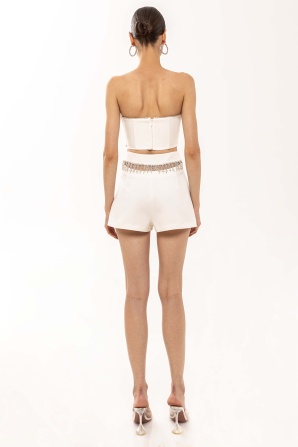 Crystal fringe-embellished shorts