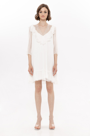 Lace trim silk dress