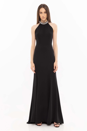 Embellished halterneck maxi dress