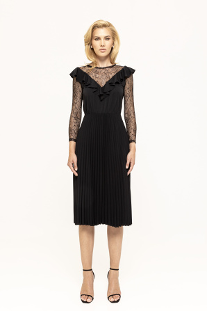Lace-trimmed pleated dress