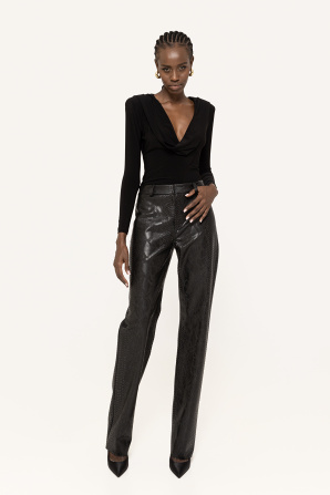 Snake-print faux leather pants