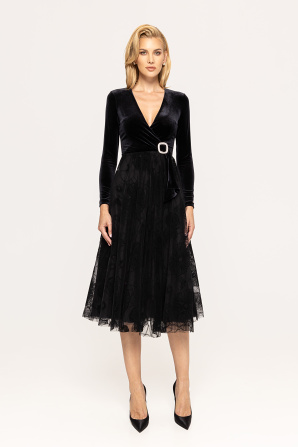 Flock print tulle midi dress
