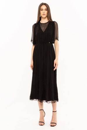 Crystal-embellished silk dress
