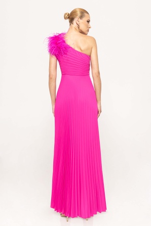 Feather trimmed pleated dress