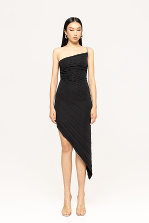 Asymmetric one-shoulder plissé dress