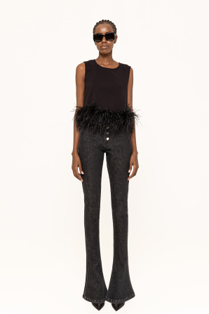 Feather-trimmed crop top