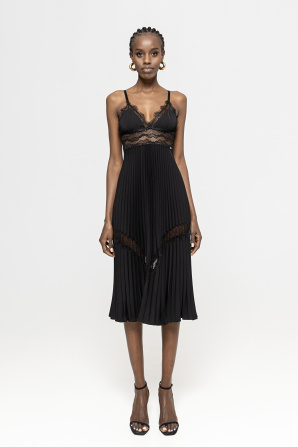 Lace insert pleated midi dress